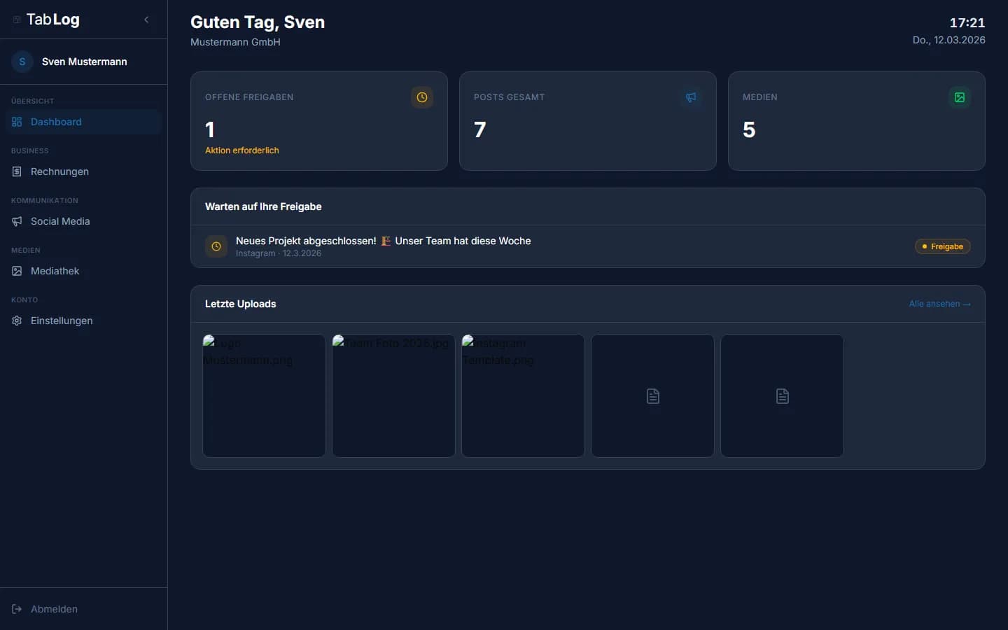 TabLog Cloud Desktop-Ansicht