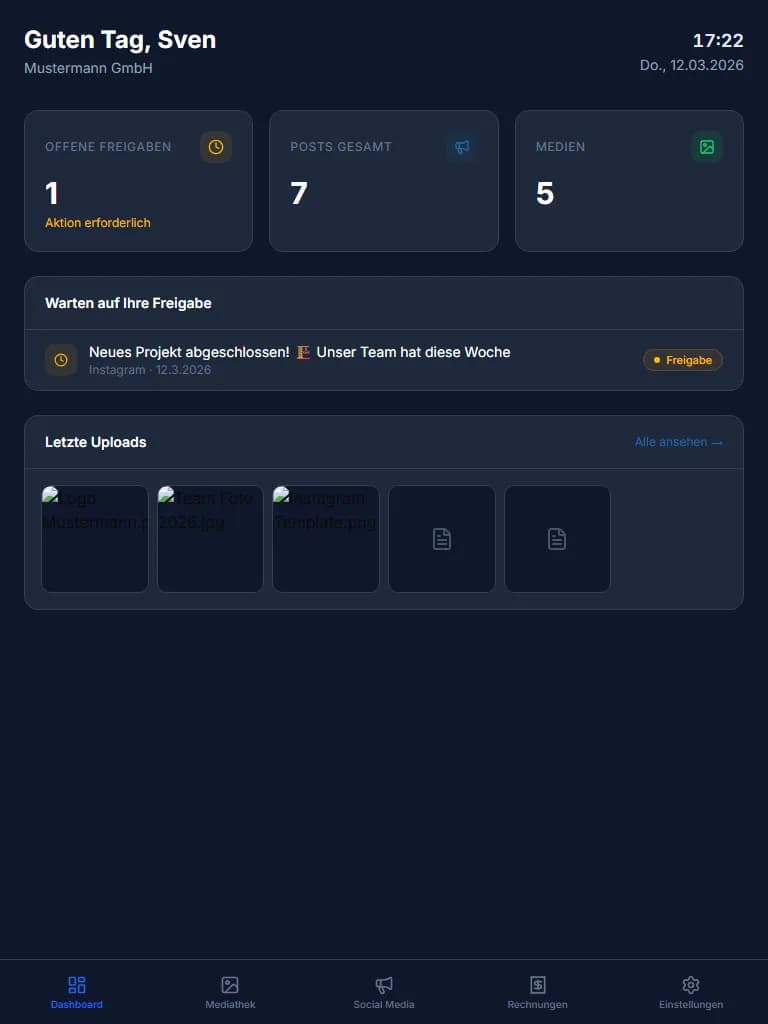 TabLog Cloud Tablet-Ansicht
